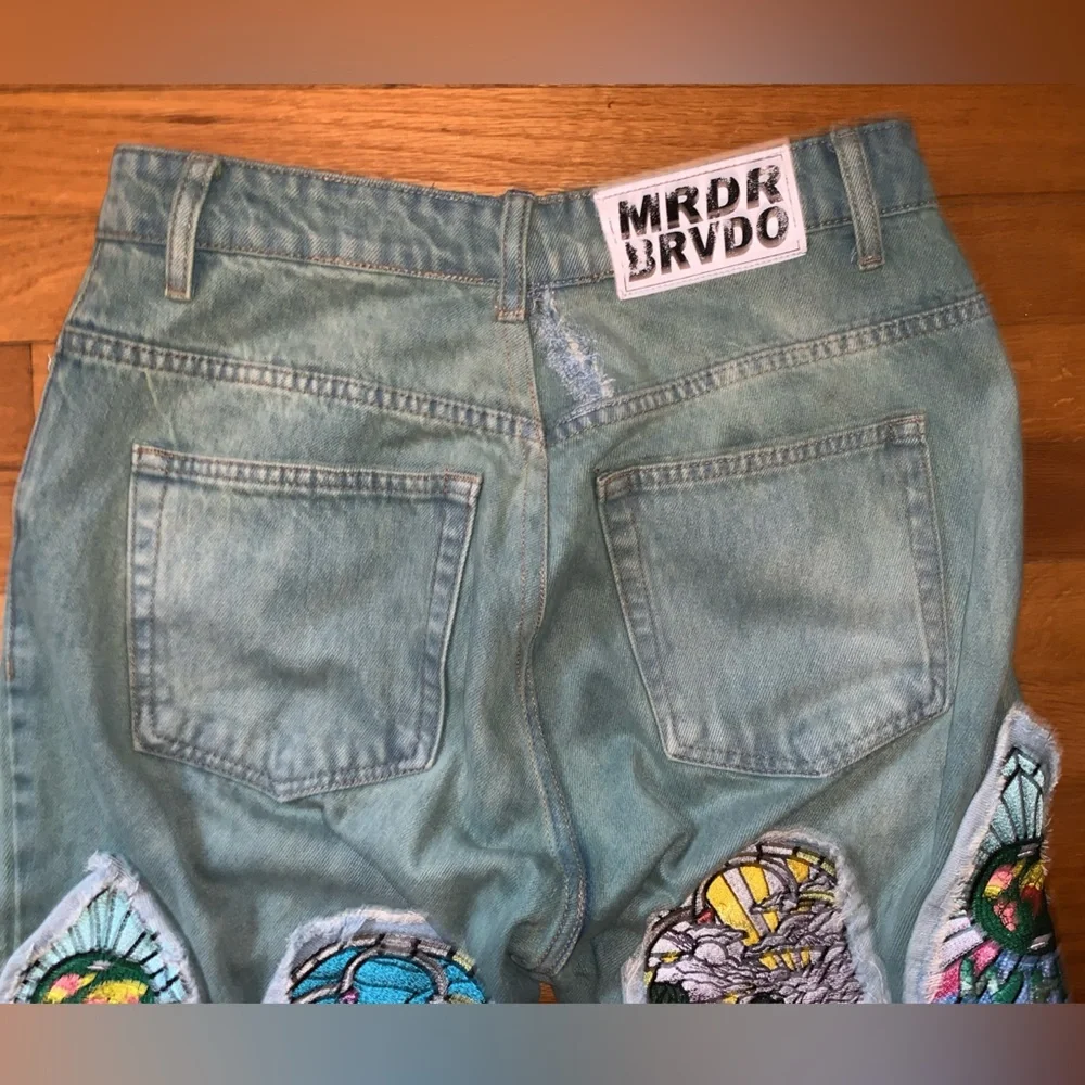 WHO DECIDES WAR PANTS GREEN SANDY WAR FUSION EMBROIDERED JEANS WAIST 28 MRDR BRA